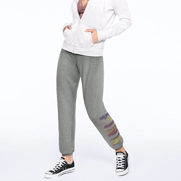 NEW💕VS PINK PASTEL PINK OMBRÉ BLING CLASSIC PANTS - Picture 3 of 6